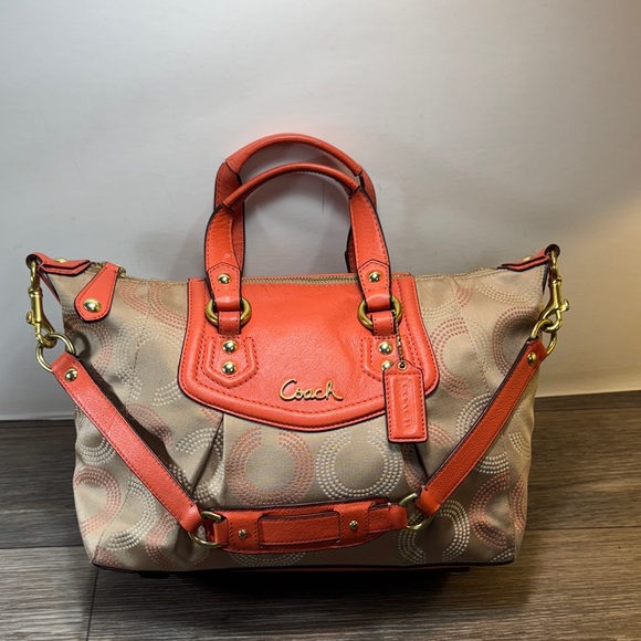 Coach Coral and Tan Satchel - Picture 1 of 14